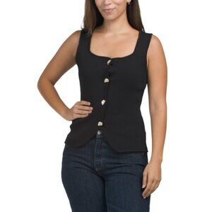 LOVE TREE Black Knit Vest With Gold Tone Buttons